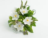 paper whites in a dainty white and green corsage