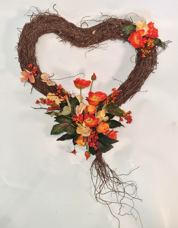 Autumnal Poppy Muehlenbeckia Heart Wreath