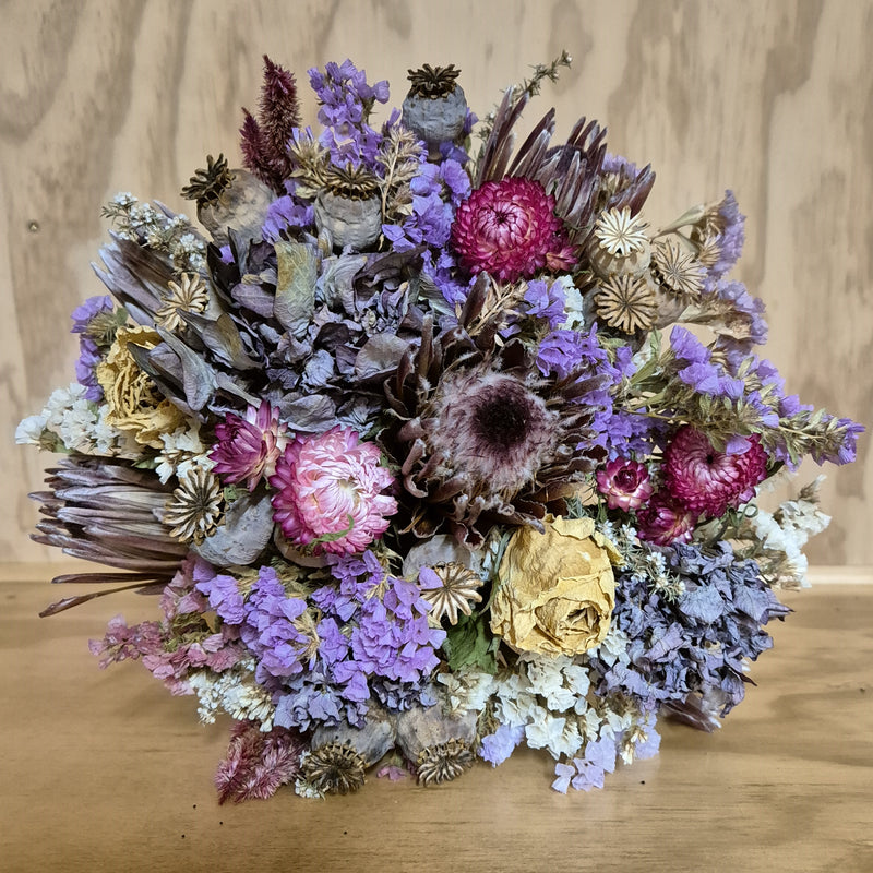 Purple and pink toned dried bouquet