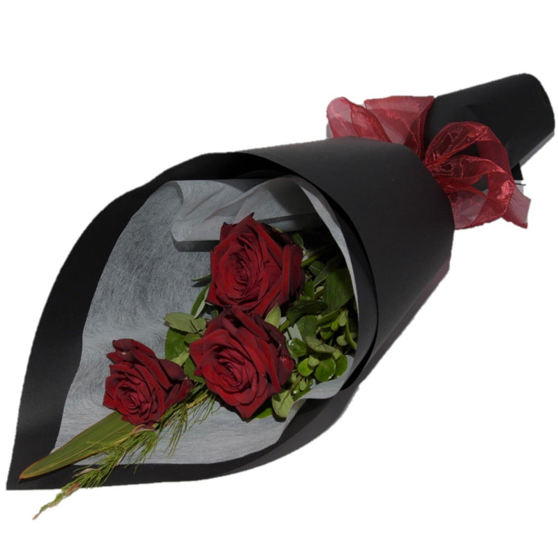 Three Red Roses Gift Wrapped