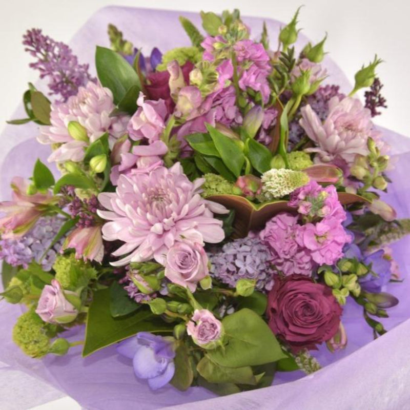 Florist Choice: Purple, Mauve and Pink toned Bouquet or Waterbox